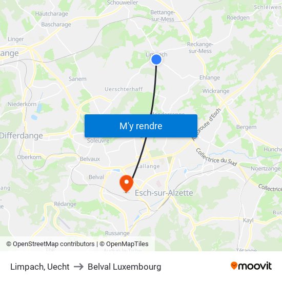 Limpach, Uecht to Belval Luxembourg map