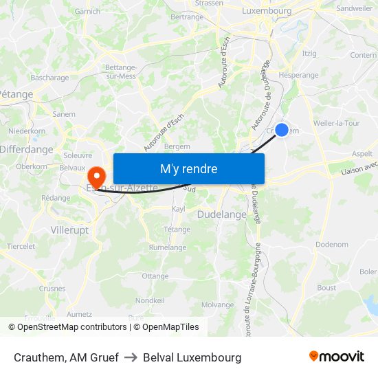 Crauthem, AM Gruef to Belval Luxembourg map