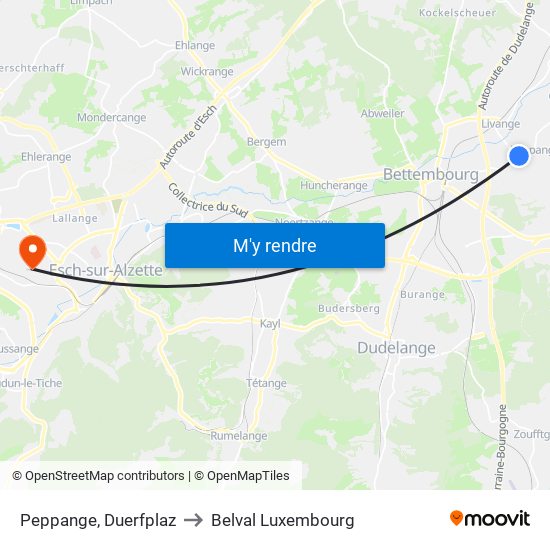 Peppange, Duerfplaz to Belval Luxembourg map