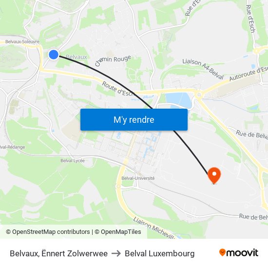 Belvaux, Ënnert Zolwerwee to Belval Luxembourg map