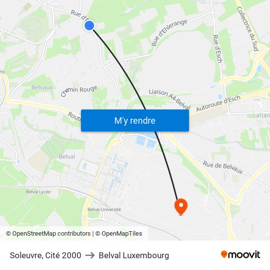 Soleuvre, Cité 2000 to Belval Luxembourg map