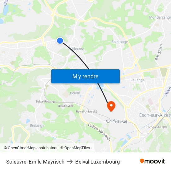 Soleuvre, Emile Mayrisch to Belval Luxembourg map
