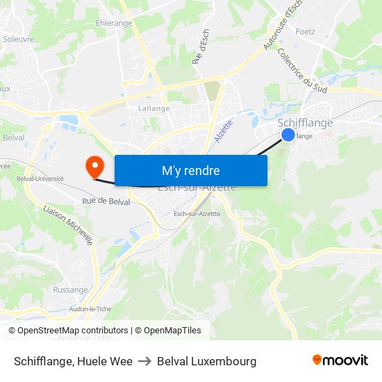 Schifflange, Huele Wee to Belval Luxembourg map