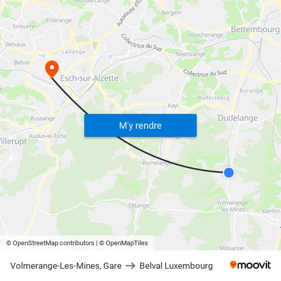 Volmerange-Les-Mines, Gare to Belval Luxembourg map