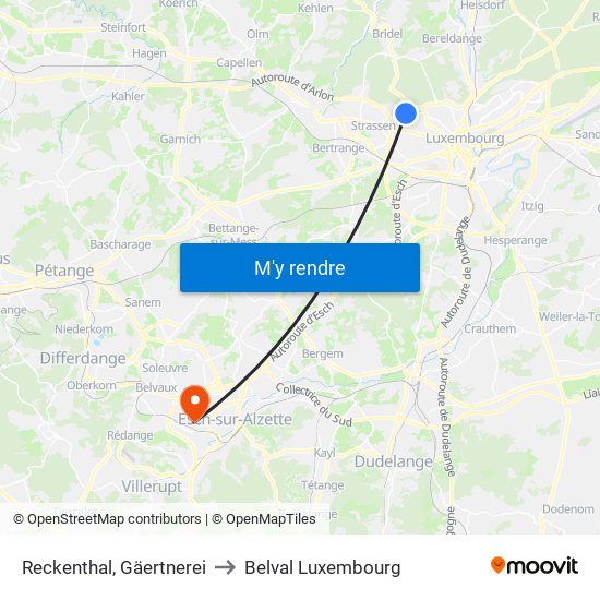 Reckenthal, Gäertnerei to Belval Luxembourg map