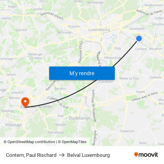 Contern, Paul Rischard to Belval Luxembourg map