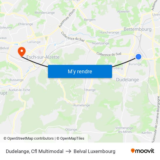 Dudelange, Cfl Multimodal to Belval Luxembourg map