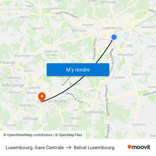 Luxembourg, Gare Centrale to Belval Luxembourg map