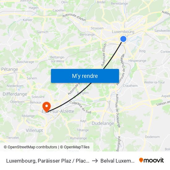 Luxembourg, Paräisser Plaz / Place De Paris to Belval Luxembourg map