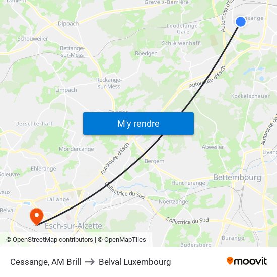 Cessange, AM Brill to Belval Luxembourg map
