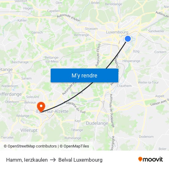 Hamm, Ierzkaulen to Belval Luxembourg map