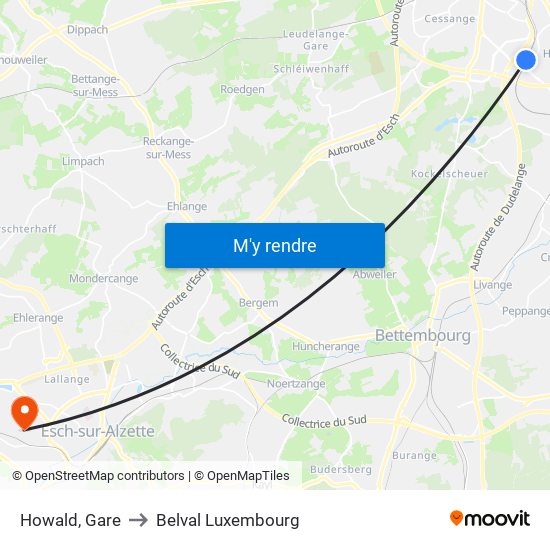 Howald, Gare to Belval Luxembourg map