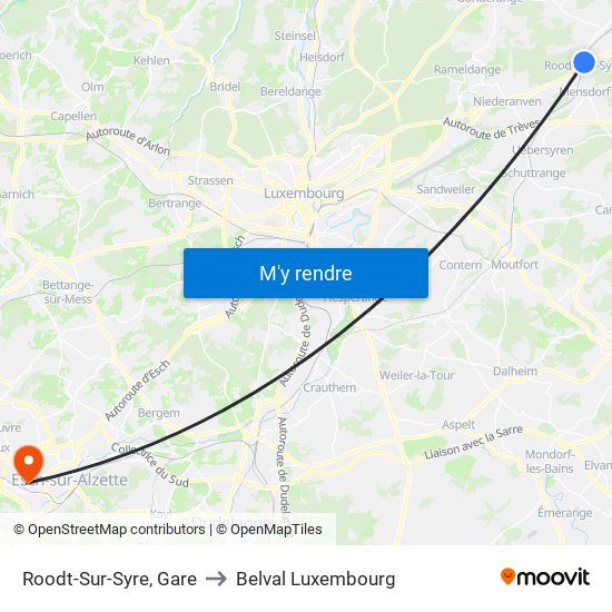 Roodt-Sur-Syre, Gare to Belval Luxembourg map