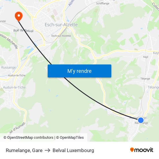 Rumelange, Gare to Belval Luxembourg map