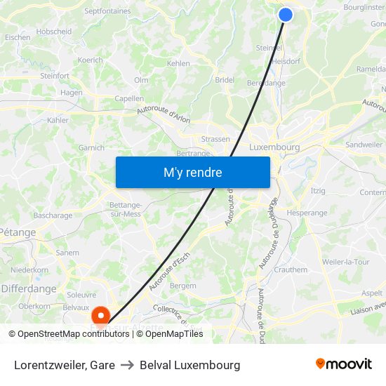 Lorentzweiler, Gare to Belval Luxembourg map