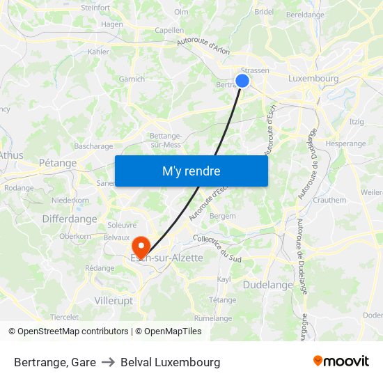 Bertrange, Gare to Belval Luxembourg map