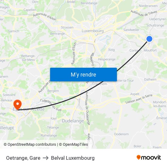 Oetrange, Gare to Belval Luxembourg map