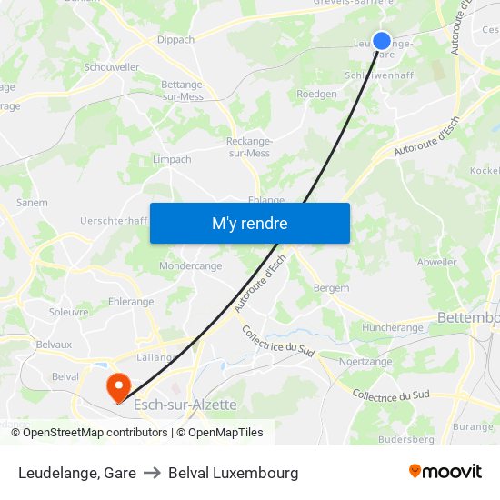 Leudelange, Gare to Belval Luxembourg map