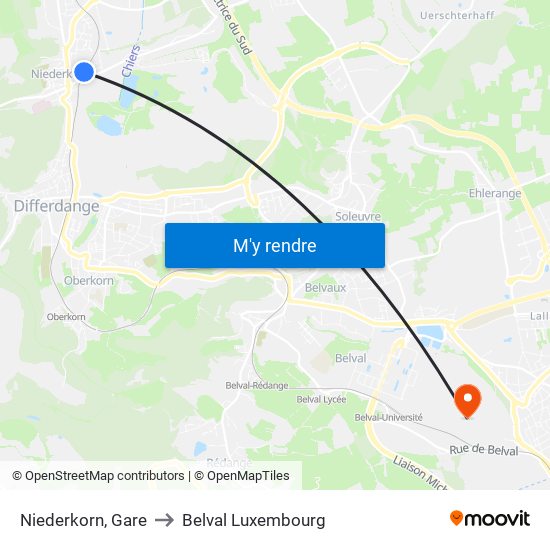 Niederkorn, Gare to Belval Luxembourg map