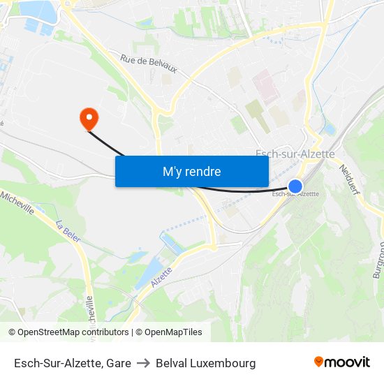 Esch-Sur-Alzette, Gare to Belval Luxembourg map