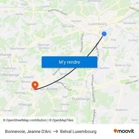 Bonnevoie, Jeanne D'Arc to Belval Luxembourg map