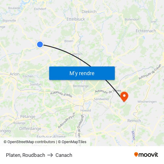 Platen, Roudbach to Canach map