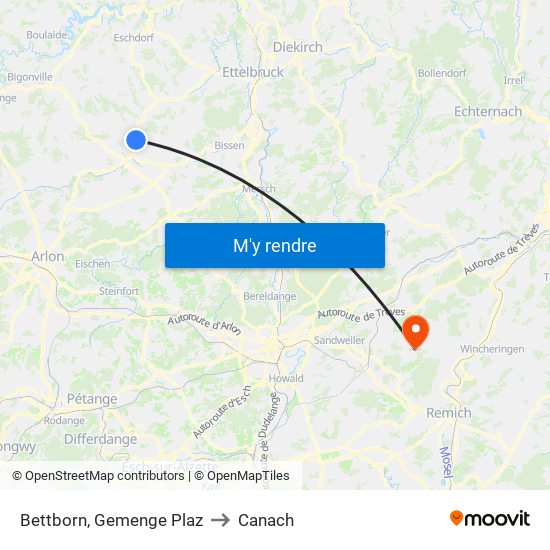 Bettborn, Gemenge Plaz to Canach map