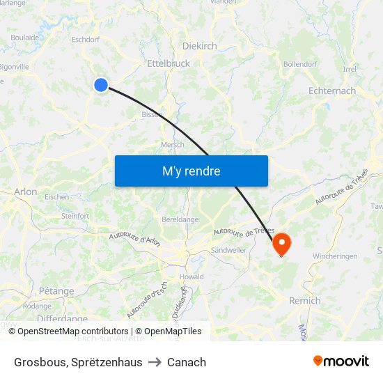 Grosbous, Sprëtzenhaus to Canach map