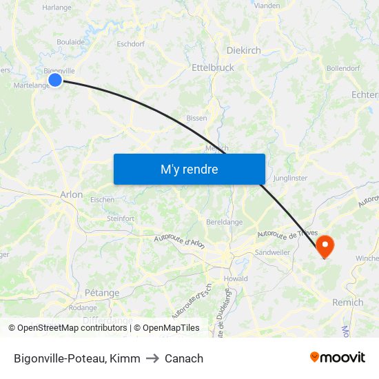 Bigonville-Poteau, Kimm to Canach map