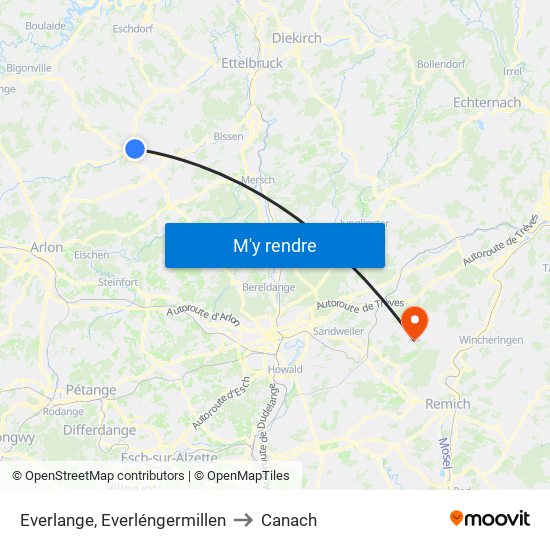 Everlange, Everléngermillen to Canach map