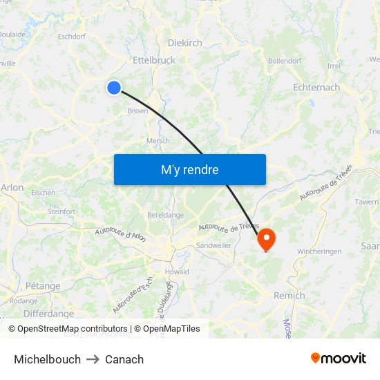 Michelbouch to Canach map