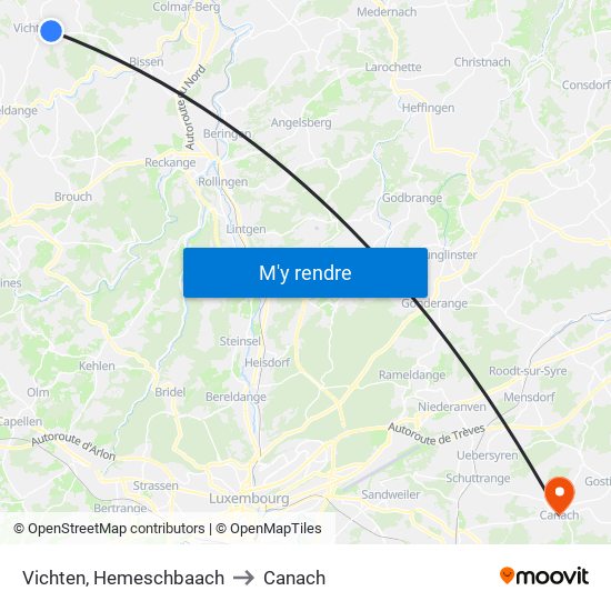 Vichten, Hemeschbaach to Canach map