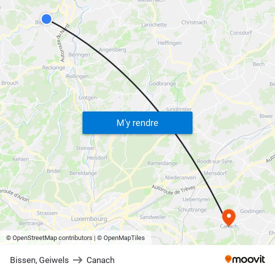 Bissen, Geiwels to Canach map
