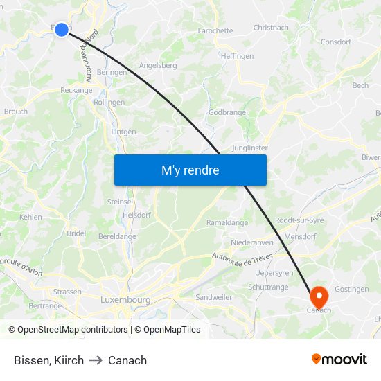 Bissen, Kiirch to Canach map