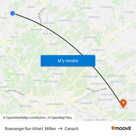 Boevange-Sur-Attert, Millen to Canach map