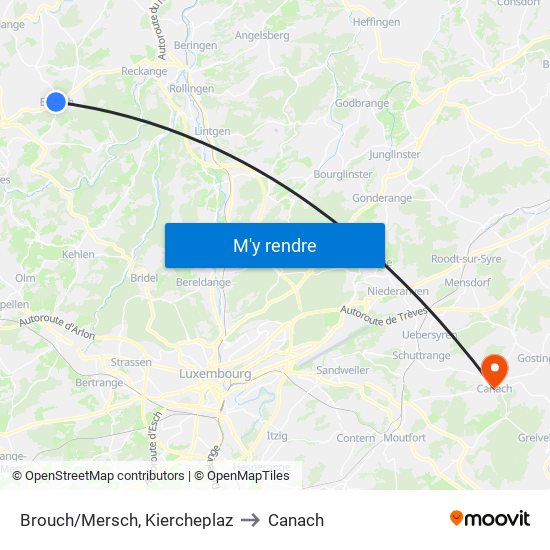 Brouch/Mersch, Kiercheplaz to Canach map