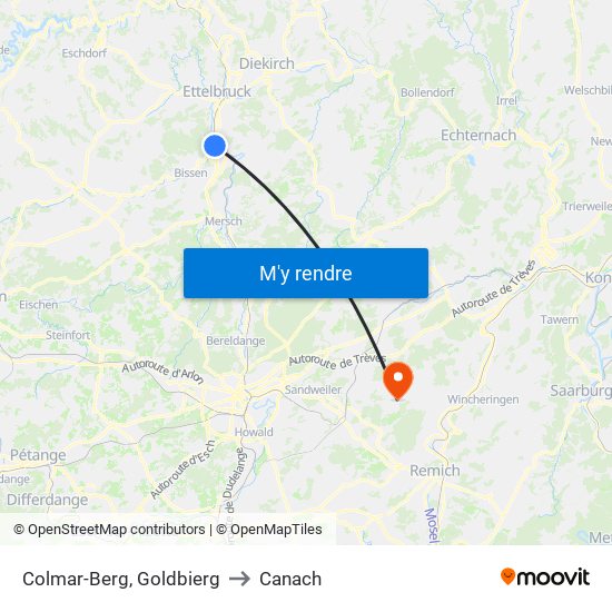 Colmar-Berg, Goldbierg to Canach map