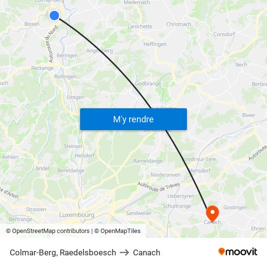 Colmar-Berg, Raedelsboesch to Canach map