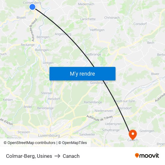Colmar-Berg, Usines to Canach map
