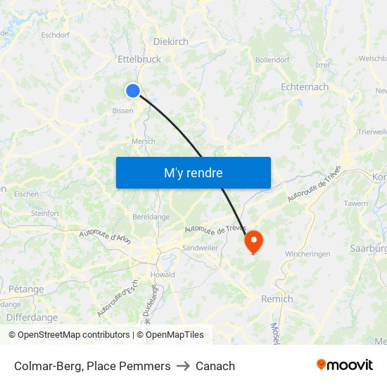 Colmar-Berg, Place Pemmers to Canach map