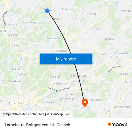 Larochette, Boltgesteen to Canach map