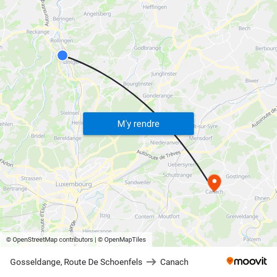 Gosseldange, Route De Schoenfels to Canach map