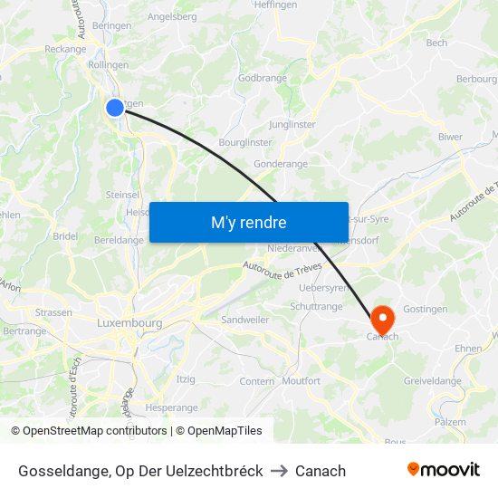 Gosseldange, Op Der Uelzechtbréck to Canach map