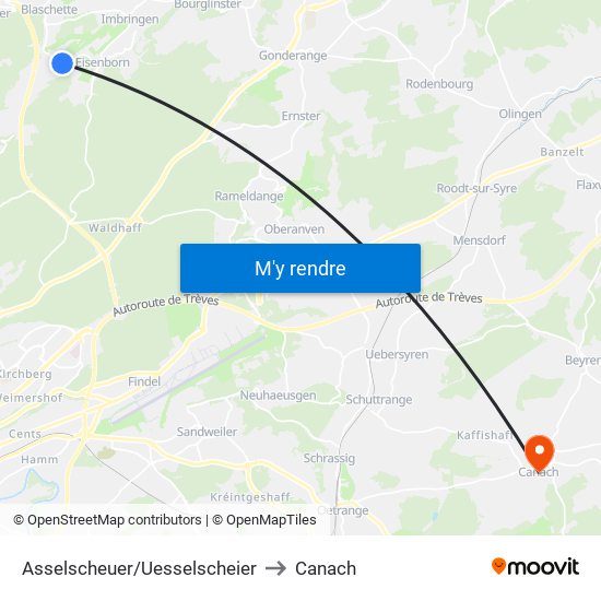 Asselscheuer/Uesselscheier to Canach map