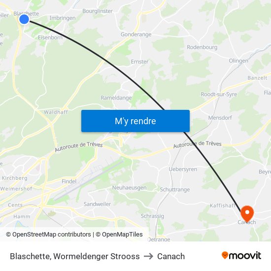 Blaschette, Wormeldenger Strooss to Canach map