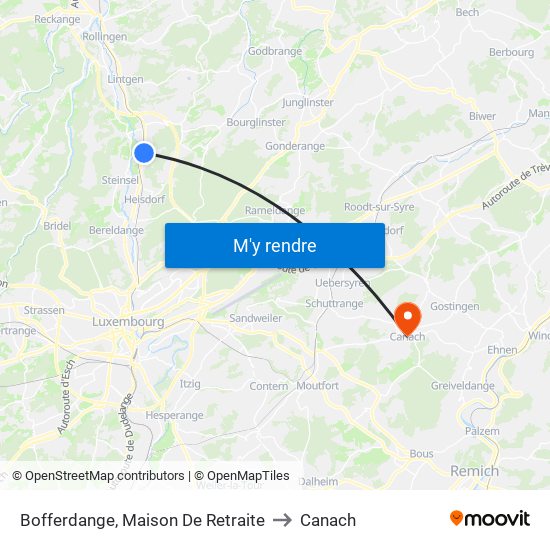 Bofferdange, Maison De Retraite to Canach map