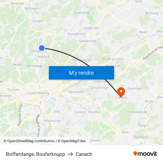 Bofferdange, Bouferknupp to Canach map