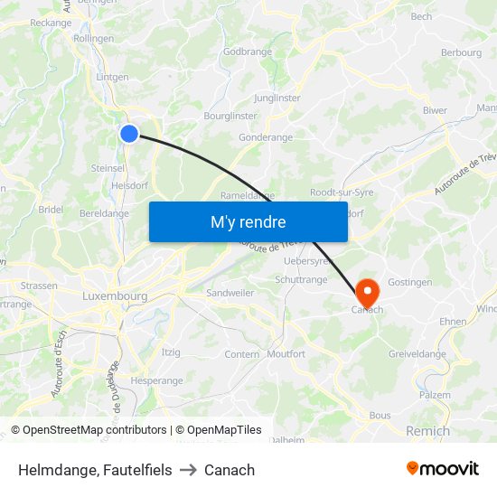 Helmdange, Fautelfiels to Canach map