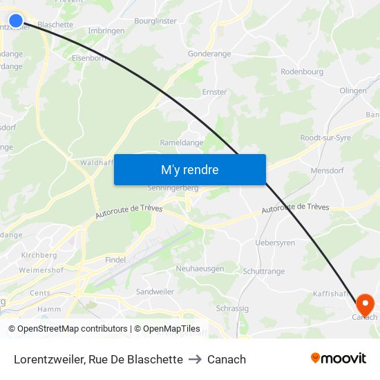 Lorentzweiler, Rue De Blaschette to Canach map