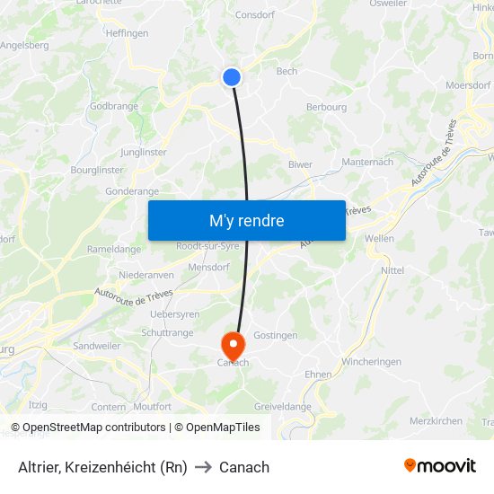 Altrier, Kreizenhéicht (Rn) to Canach map